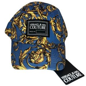 VERSACE JEANS COUTURE Blue & Gold Regalia Baroque Baseball Cap Hat OS New NWT